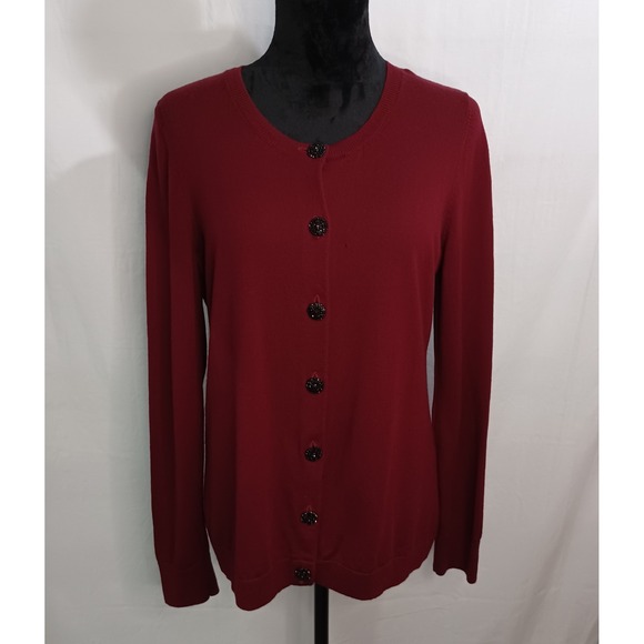 Talbots Sweaters - Women's Talbots Red Wine Color Button Up Long Sleeve Cardigan 100%‎ Merino Wool